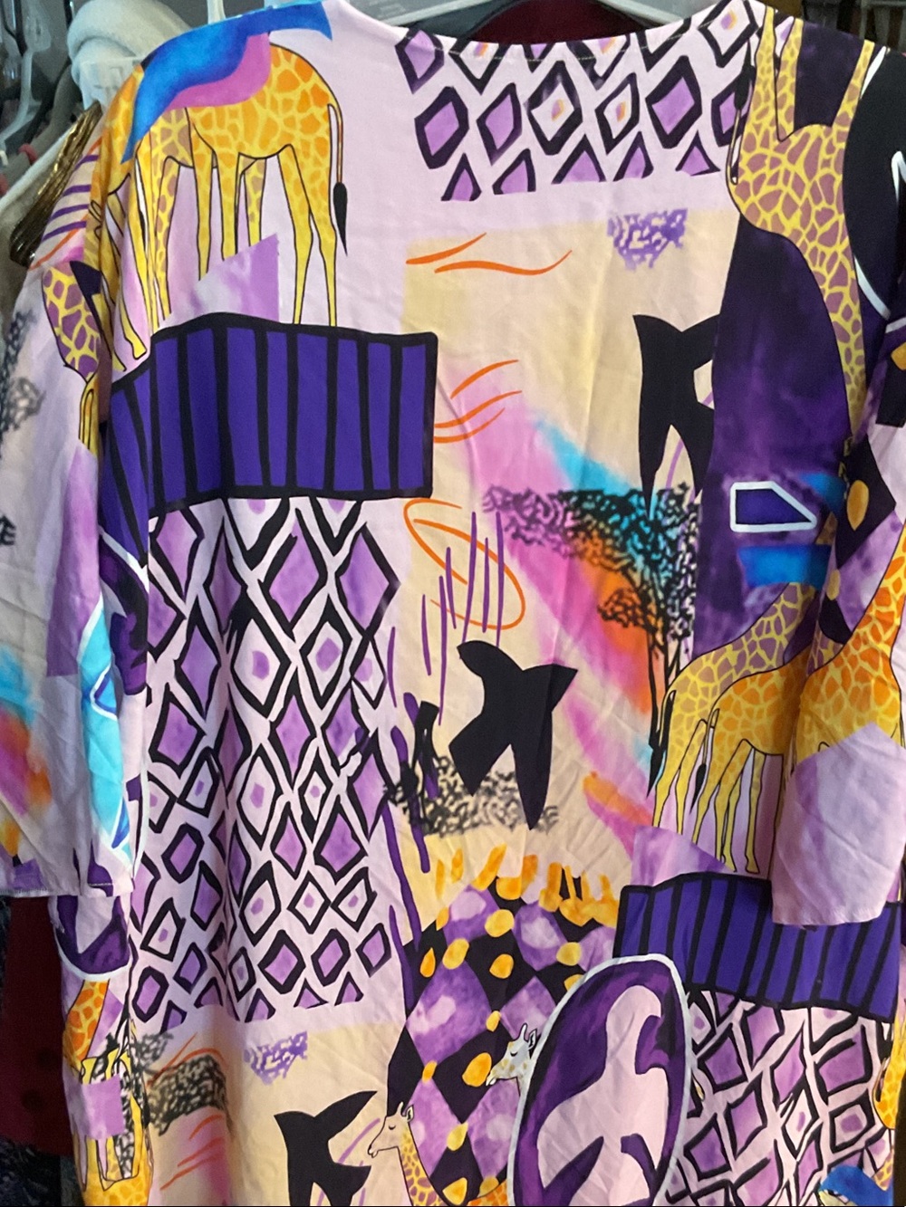Vibrant Abstract Giraffe Print Shirt - Purple & Yellow